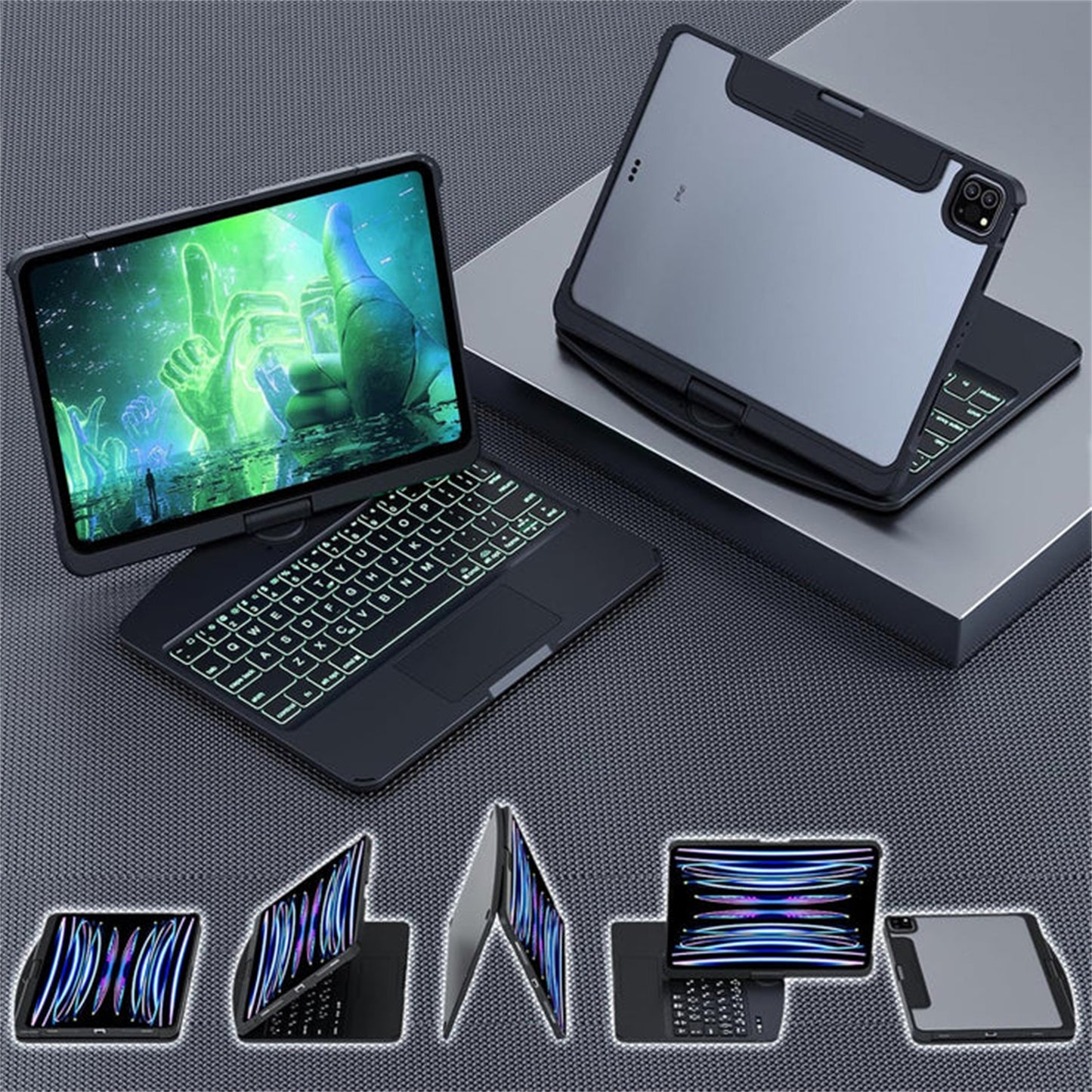 360° Rotate Black Magic iPad Keyboard Case