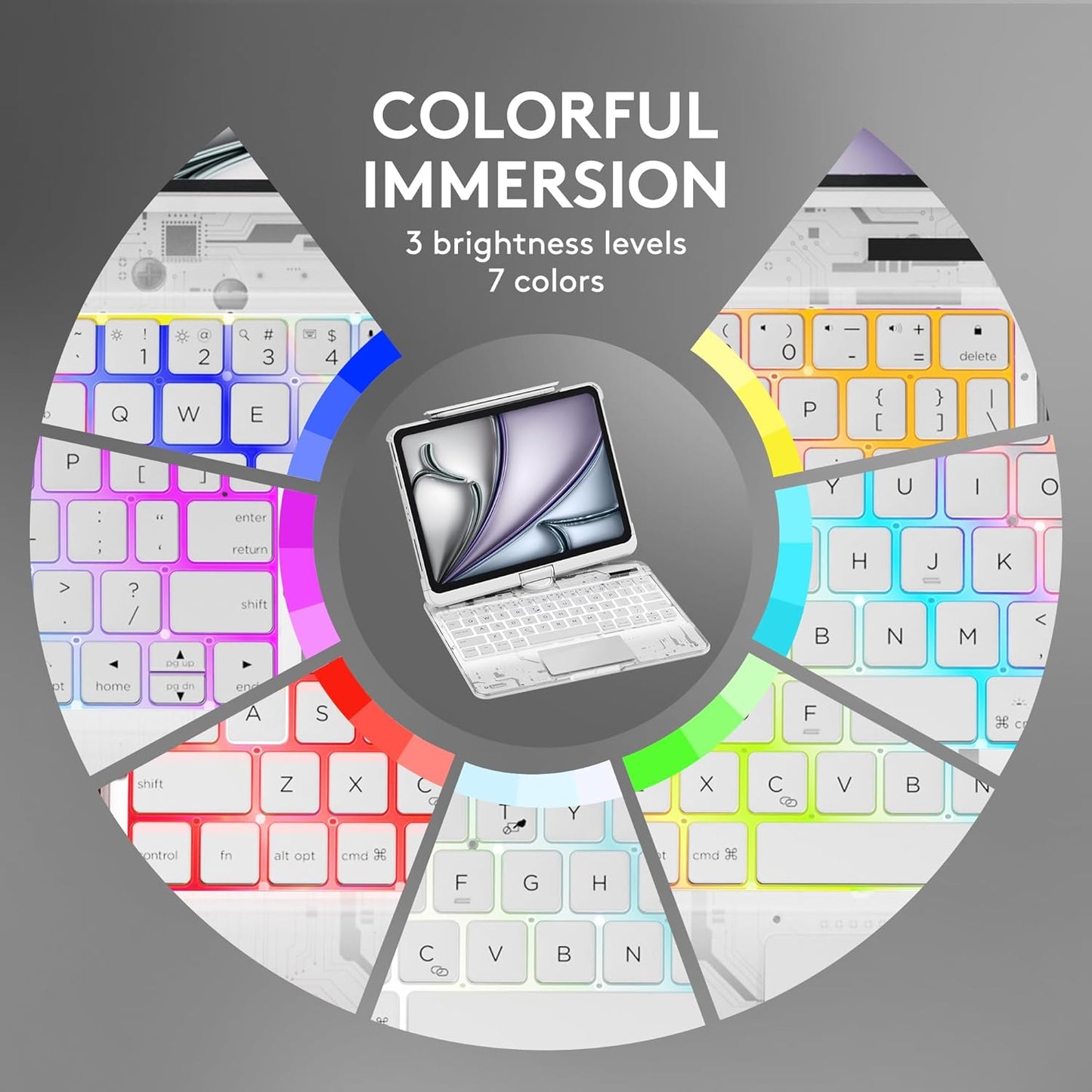 Glowing Transparent White 360° Rotate iPad Magic Keyboard Case