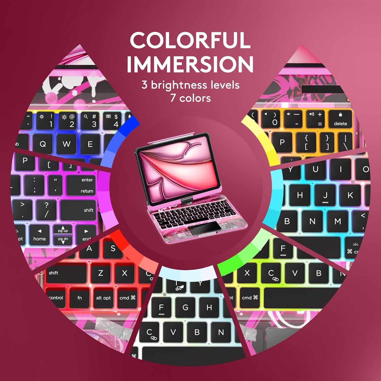 Glowing Transparent Pink 360° Rotate iPad Magic Keyboard Case