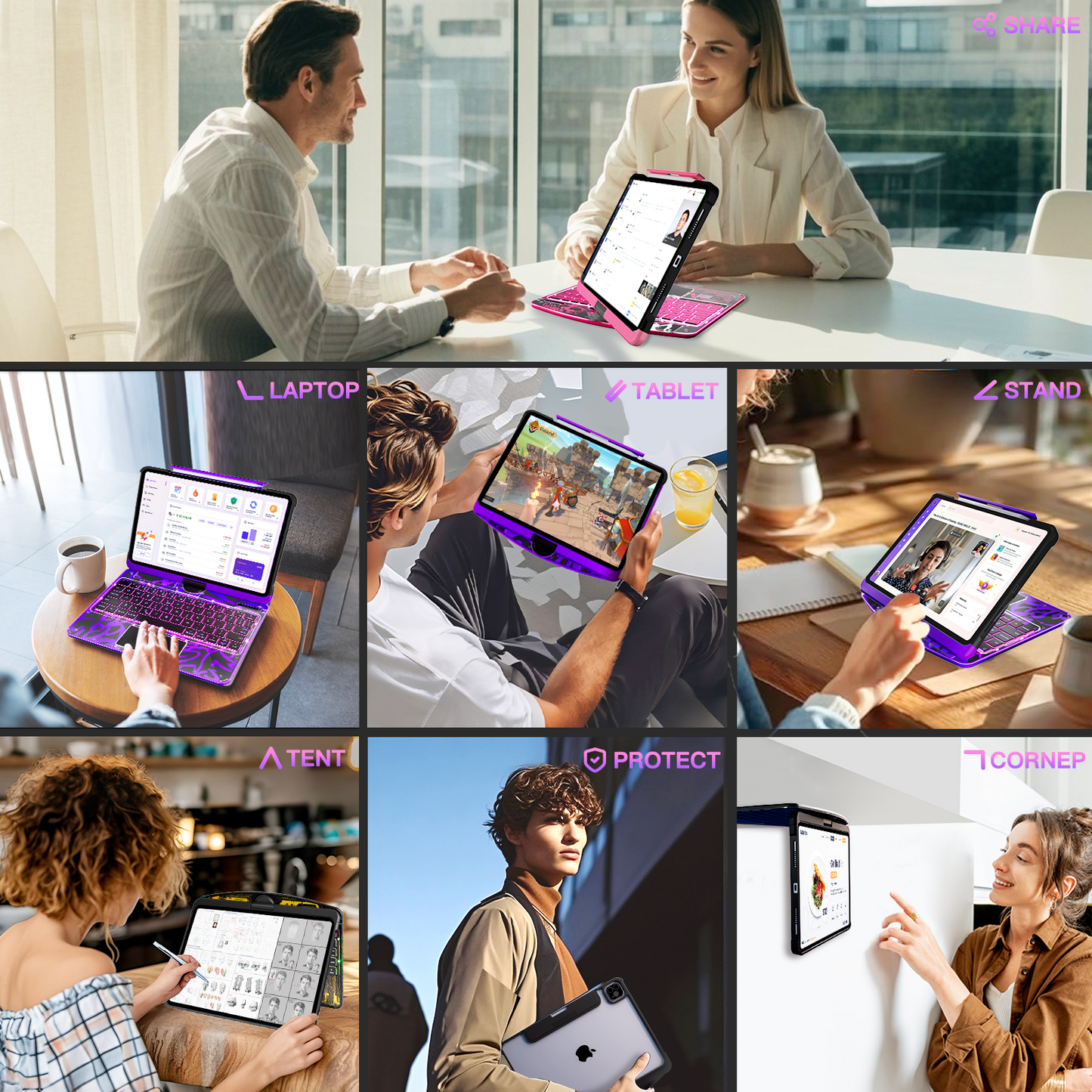 Transparent 360° Rotate iPad Keyboard Case