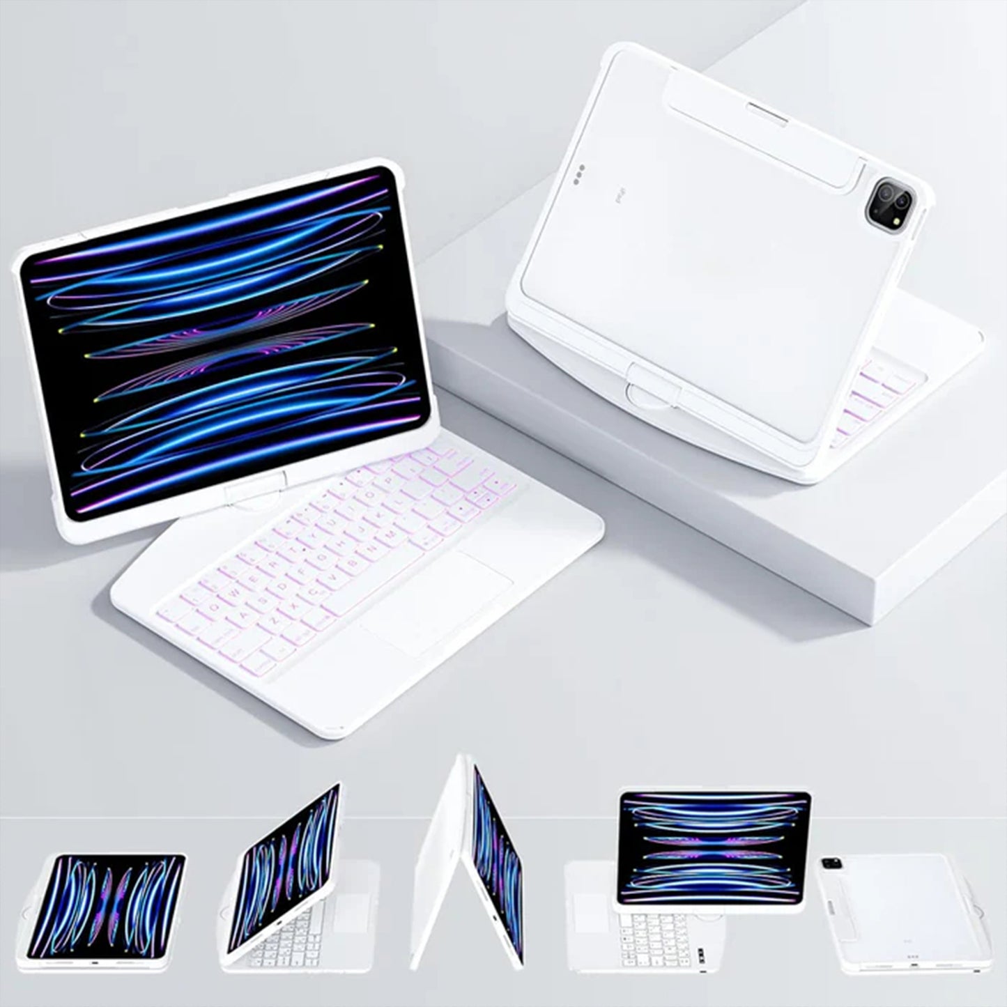 360° Rotate White Magic iPad Keyboard Case