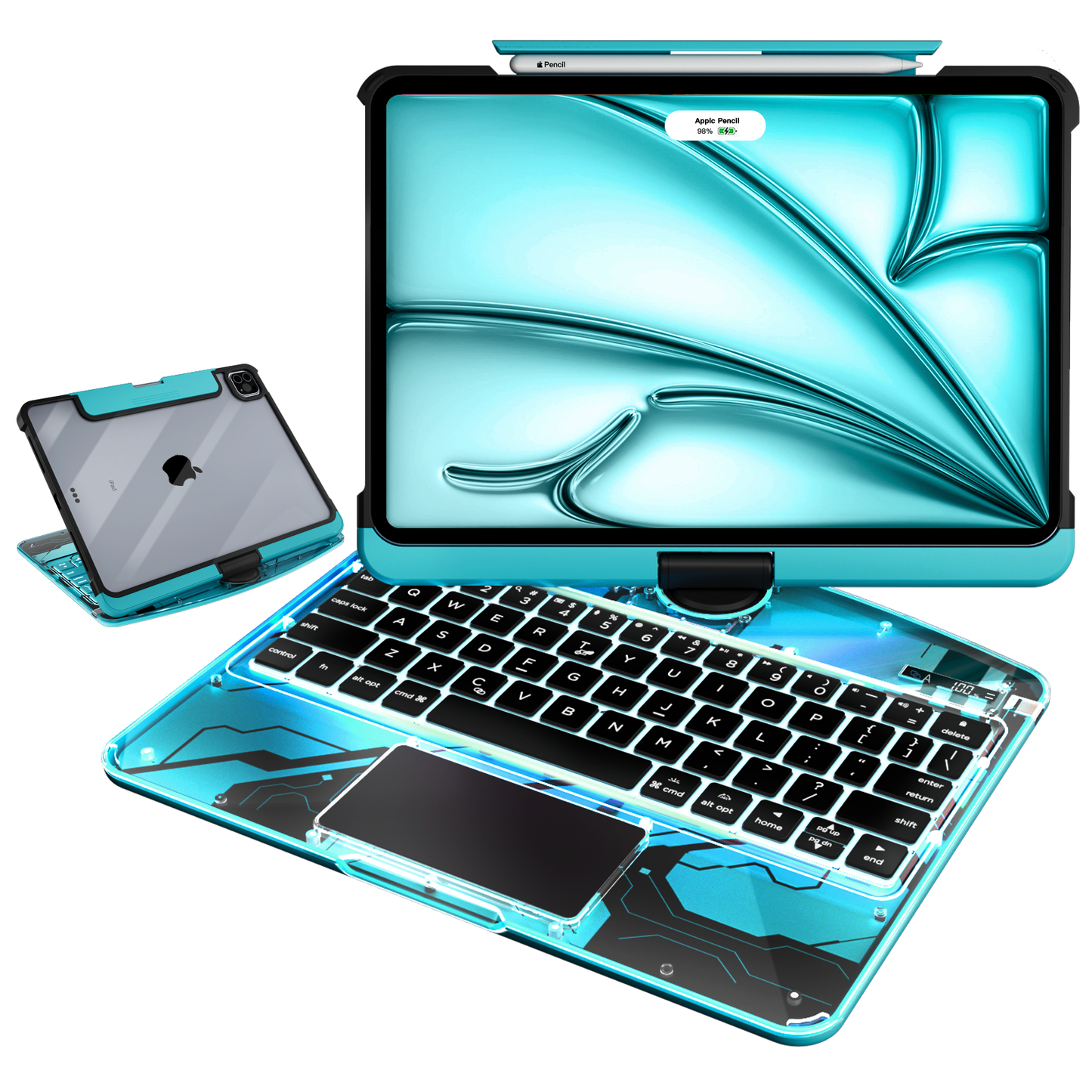Transparent 360° Rotate iPad Keyboard Case
