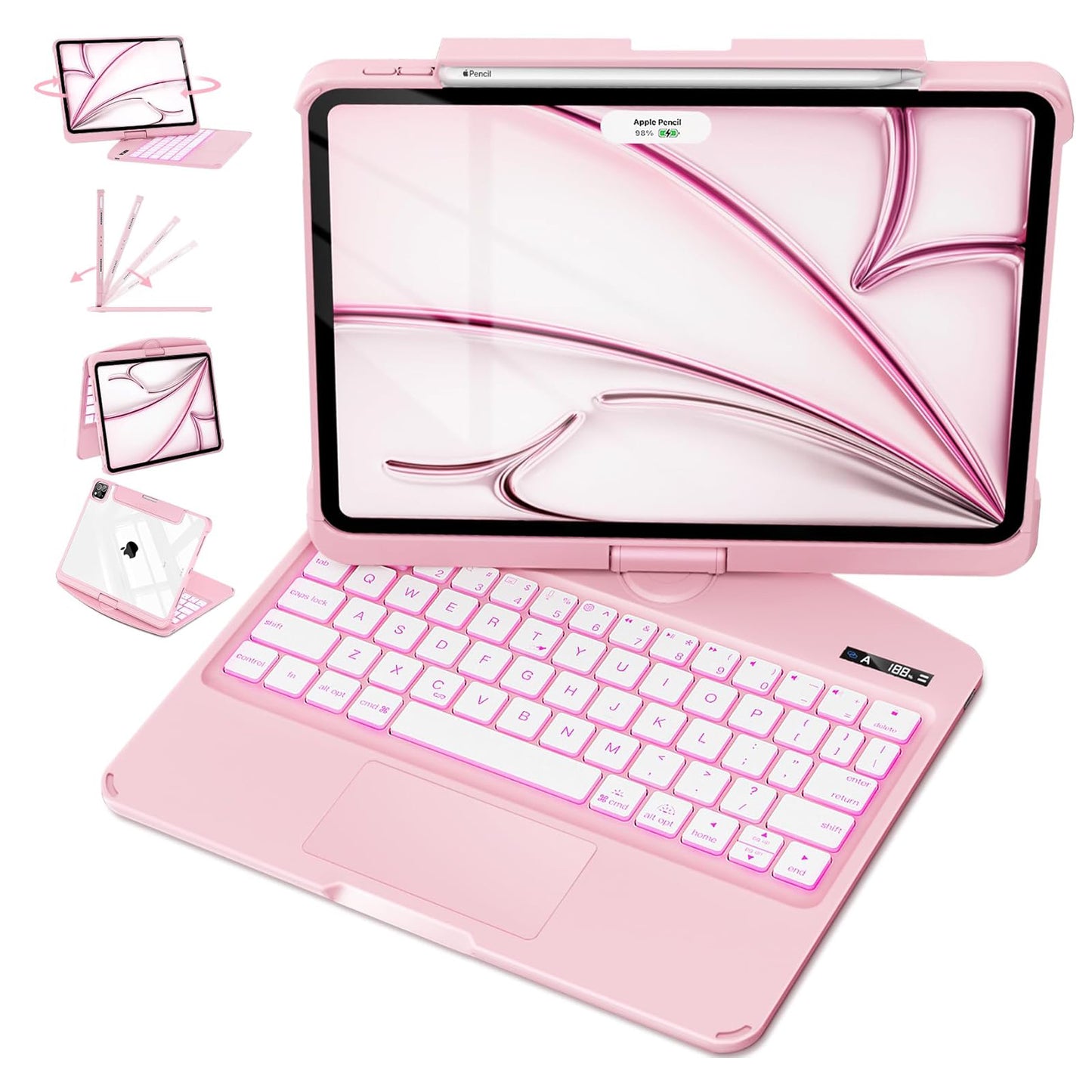 Transparent 360° Rotating iPad Magic Keyboard Case