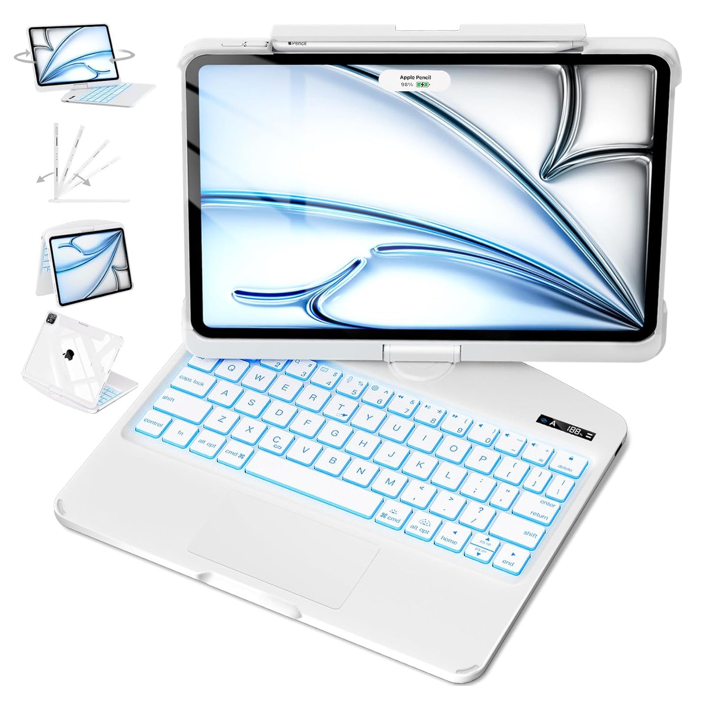 Transparent 360° Rotating iPad Magic Keyboard Case