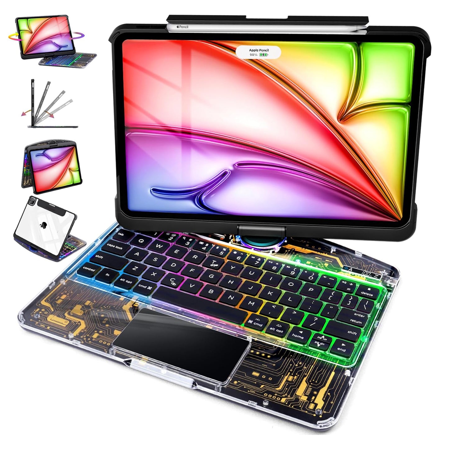 Transparent 360° Rotating iPad Magic Keyboard Case