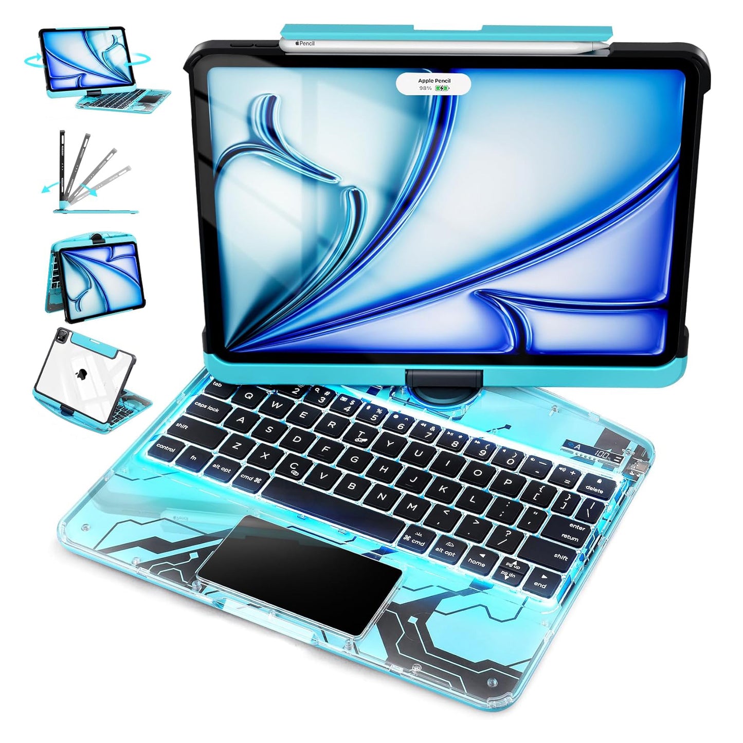 Transparent 360° Rotating iPad Magic Keyboard Case