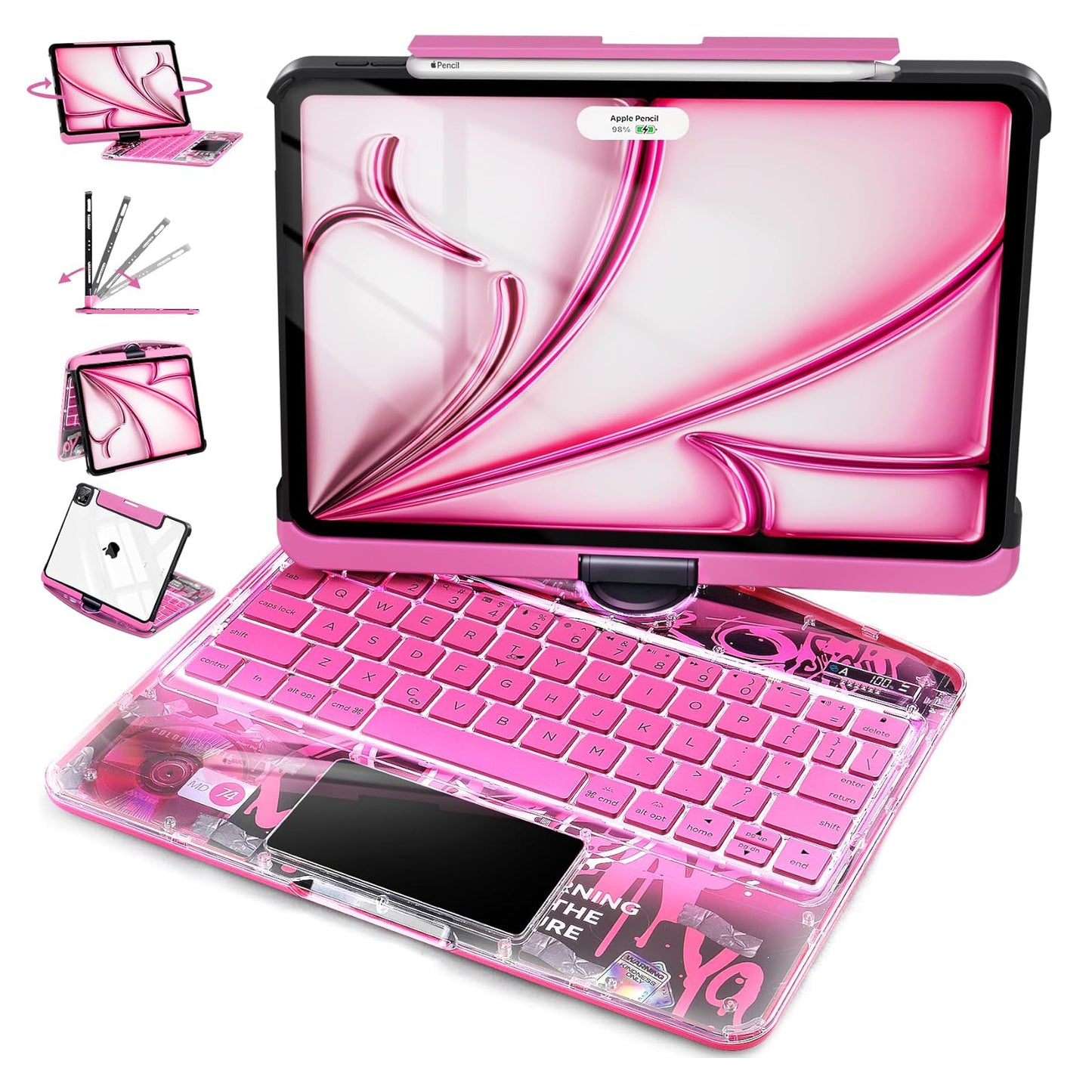 Transparent 360° Rotating iPad Magic Keyboard Case