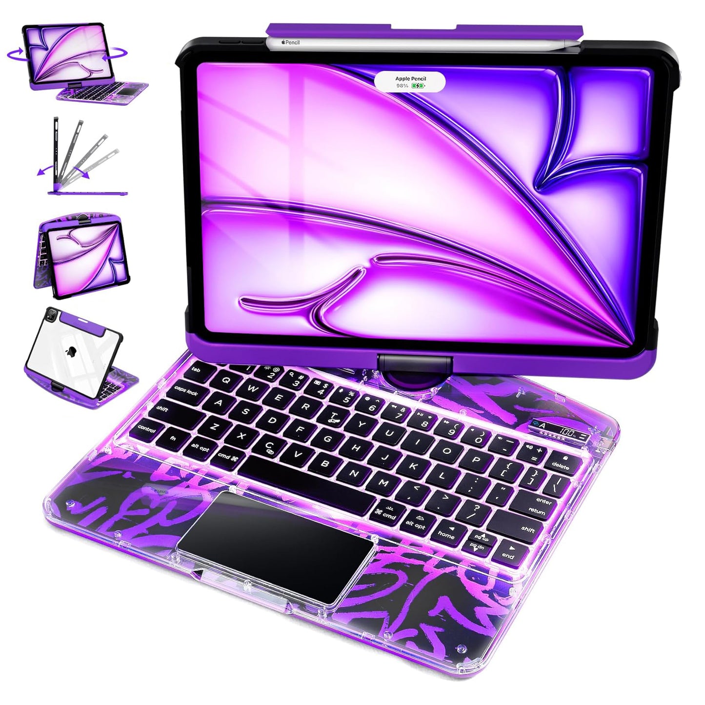 Transparent 360° Rotating iPad Magic Keyboard Case