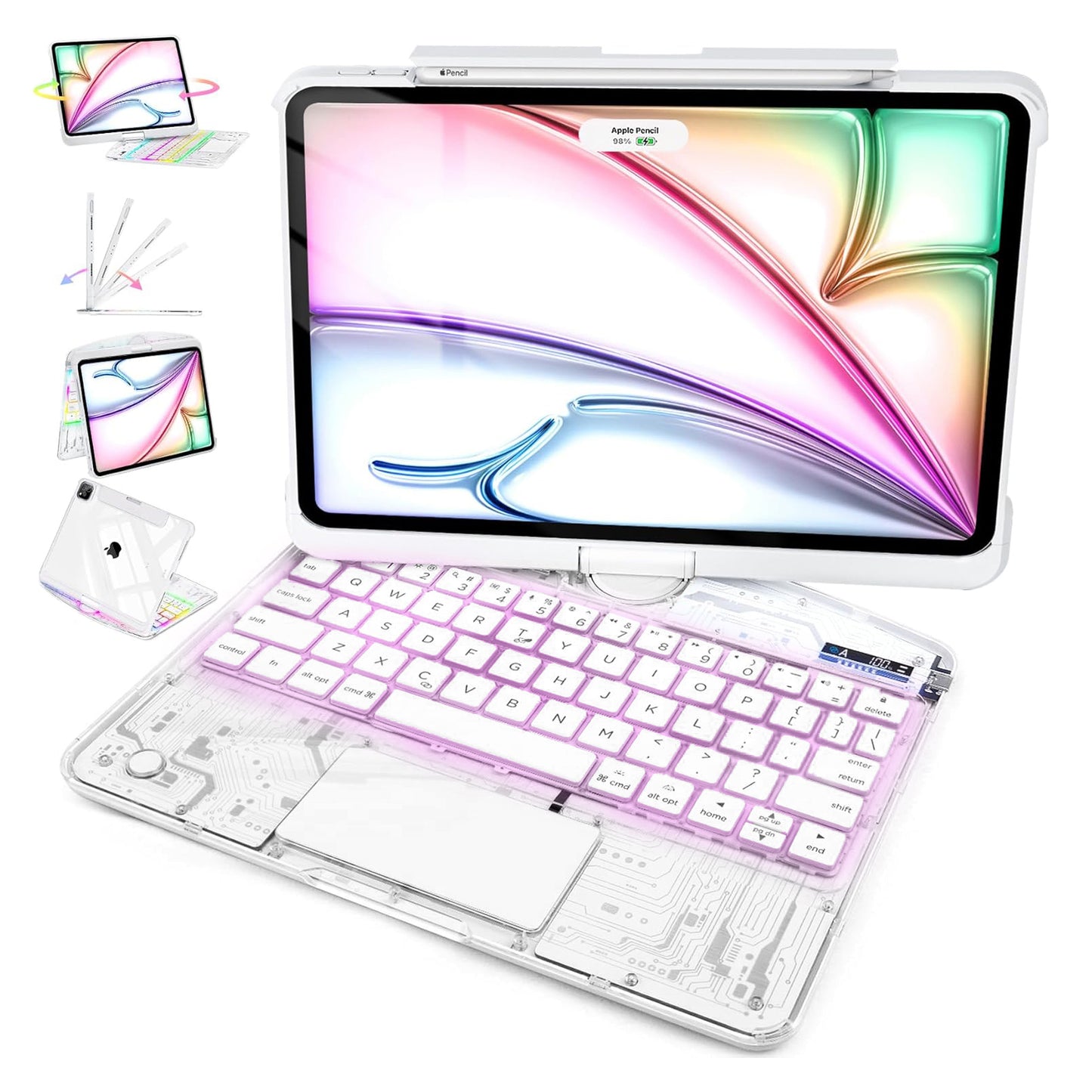 Transparent 360° Rotating iPad Magic Keyboard Case