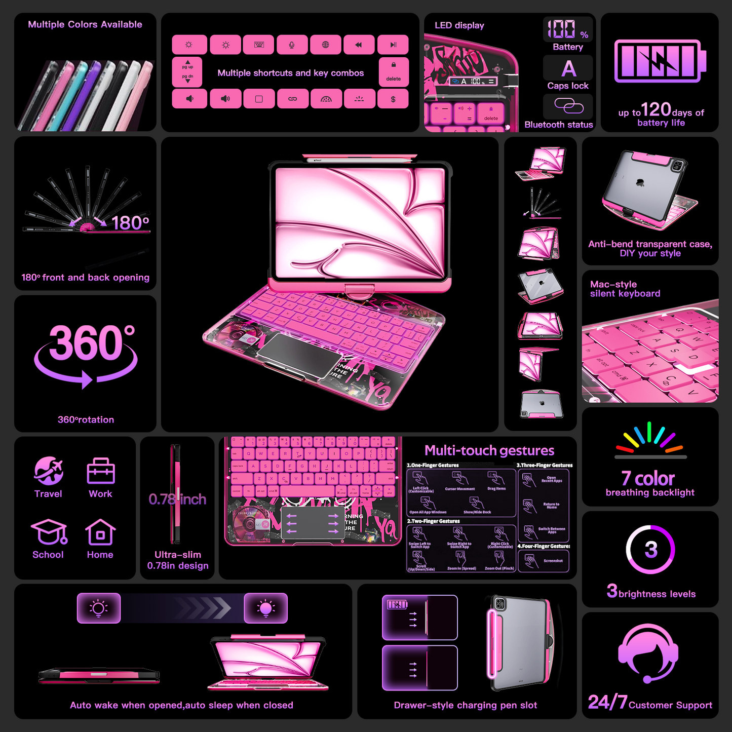 Transparent 360° Rotate iPad Keyboard Case