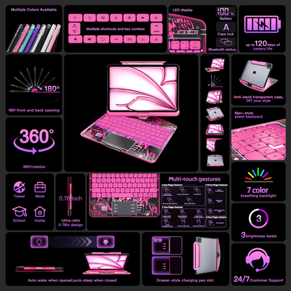 360° Rotate Pink Magic iPad Keyboard Case