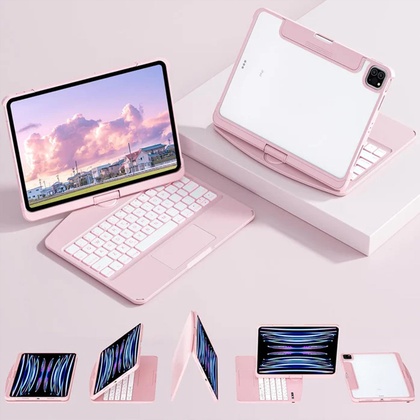 360° Rotate Pink Magic iPad Keyboard Case