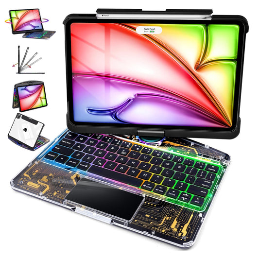 Glowing Transparent Black Gold 360° Rotate iPad Magic Keyboard Case