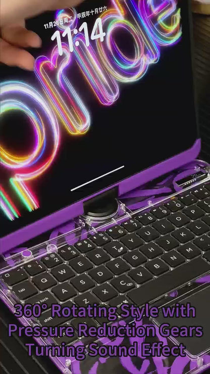 Glowing Transparent Purple 360° Rotate iPad Magic Keyboard Case