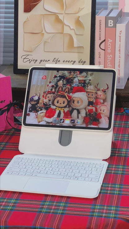 360° Slidable Magnetic Rotating White iPad Magic Keyboard Case